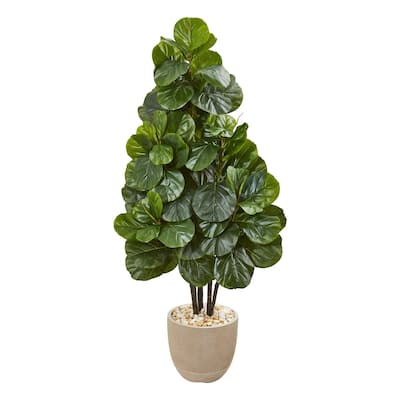 58" Fiddle Leaf Fig Artificial Tree in Sand Stone Planter