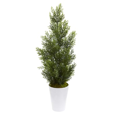 27" Mini Cedar Artificial Pine Tree in Decorative Planter (Indoor/Outdoor)