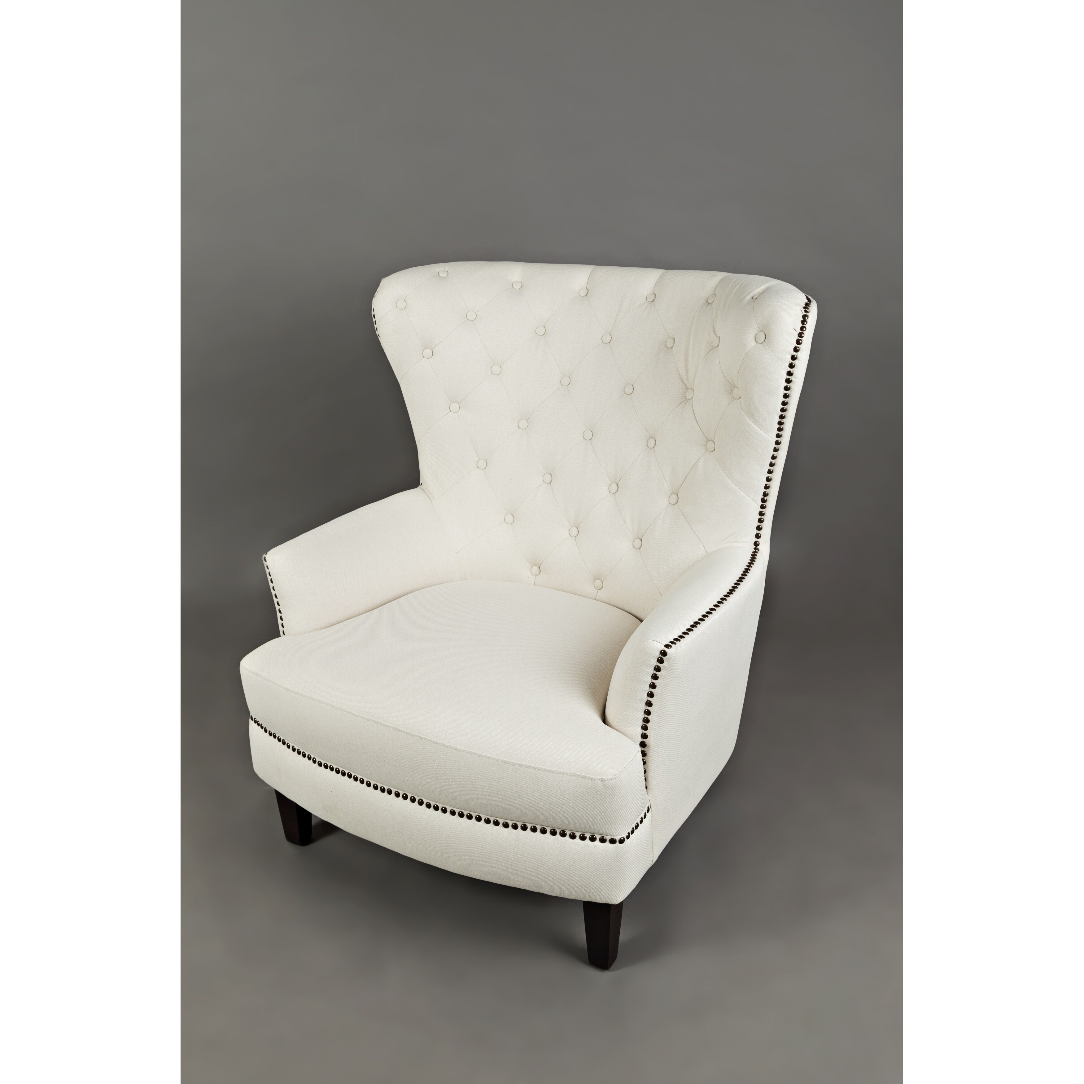Button Tufted Wingback Accent Chair With Fabric Upholstery Ivory And Brown Overstock 23500384
