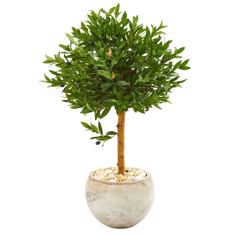 38" Olive Topiary Artificial Tree in Bowl Planter UV Resistant (Indoor/Outdoor)