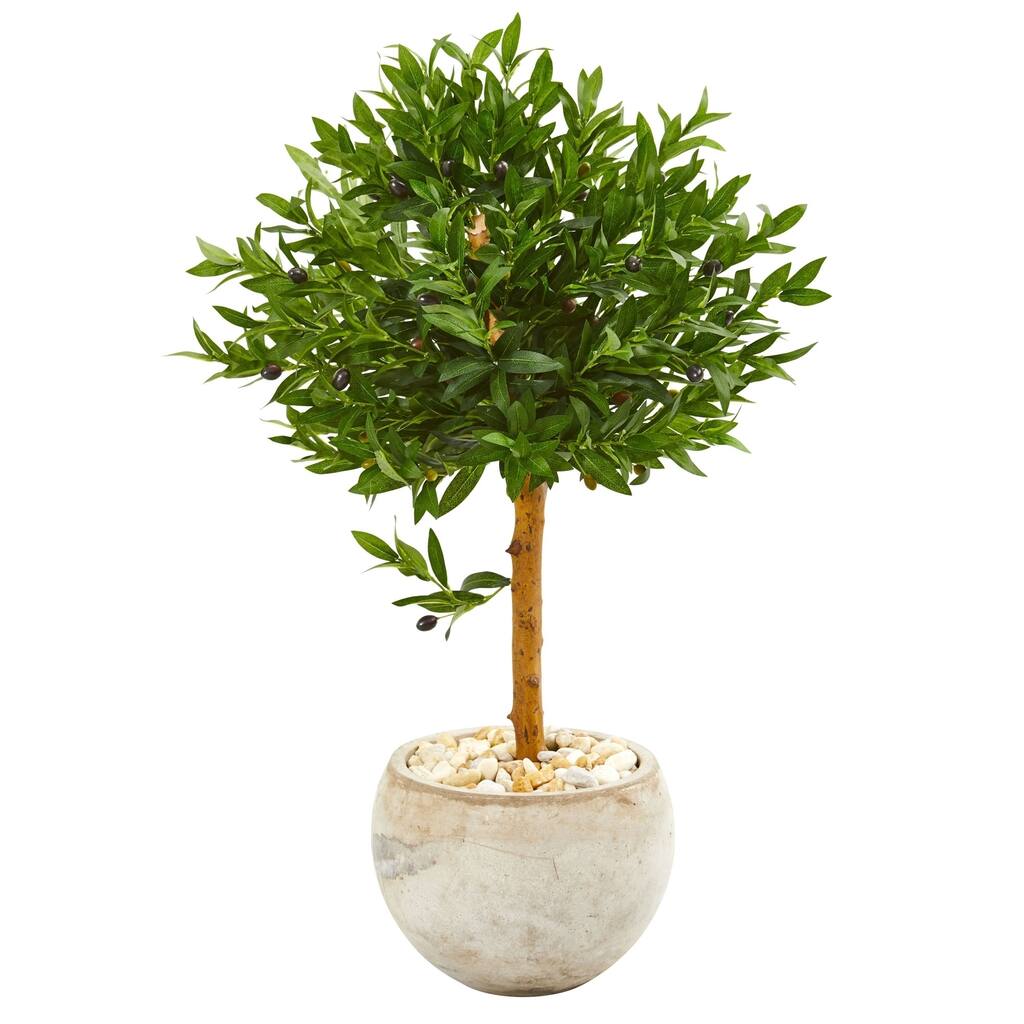 38" Olive Topiary Artificial Tree in Bowl Planter UV Resistant (Indoor/Outdoor)