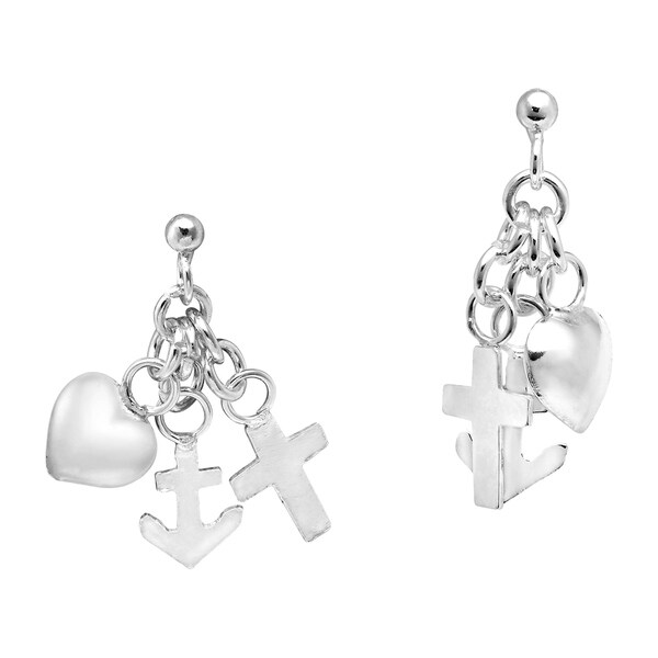Handmade Cute Dangly Cross Heart Anchor Sterling Silver Post Handmade Cute Dangly Cross Heart Anchor Sterling Silver Post Earrings Thailand