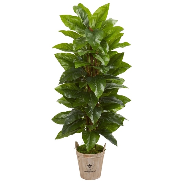Nearly Natural 63-inch Large Leaf Philodendron Real Touch Artificial Plant in Farmhouse Planter