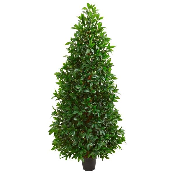 slide 1 of 1, 5' Bay Leaf Cone Topiary Artificial Tree UV Resistant (Indoor/Outdoor)