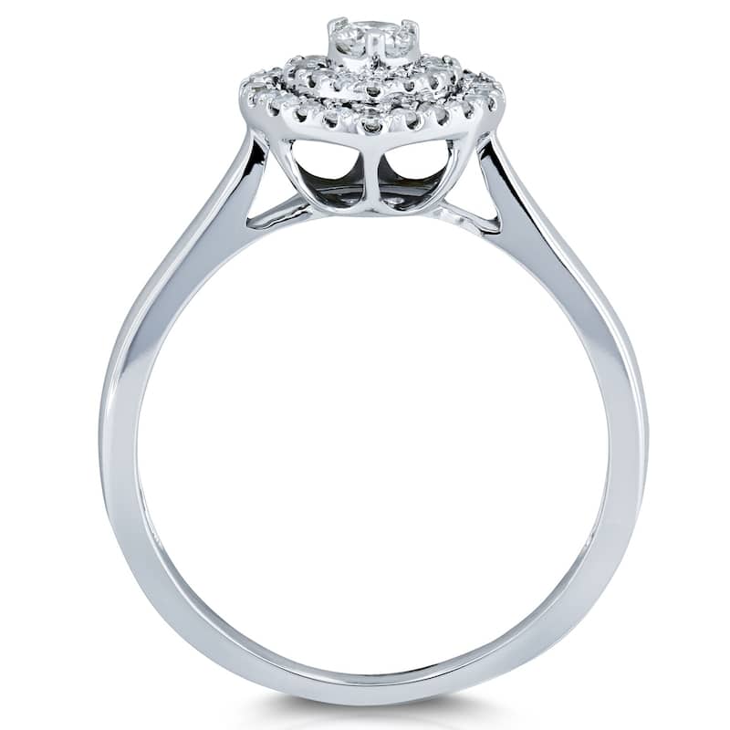 Annello by Kobelli 14k White Gold 1/5 Carat TDW Heart Cluster Double Halo Taper Shank Diamond Ring