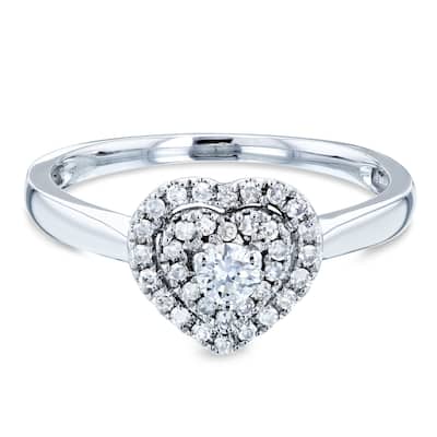 Annello by Kobelli 14k White Gold 1/5 Carat TDW Heart Cluster Double Halo Taper Shank Diamond Ring