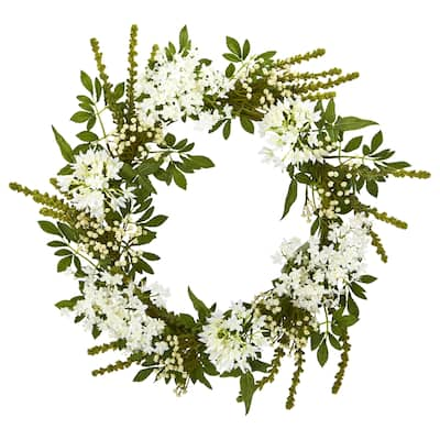 24" White Mixed Floral Artificial Wreath