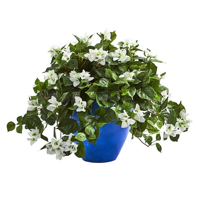 Bougainvillea Artificial Plant in Blue Planter