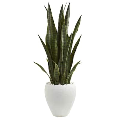 3.5' Sansevieria Artificial Plant in White Planter