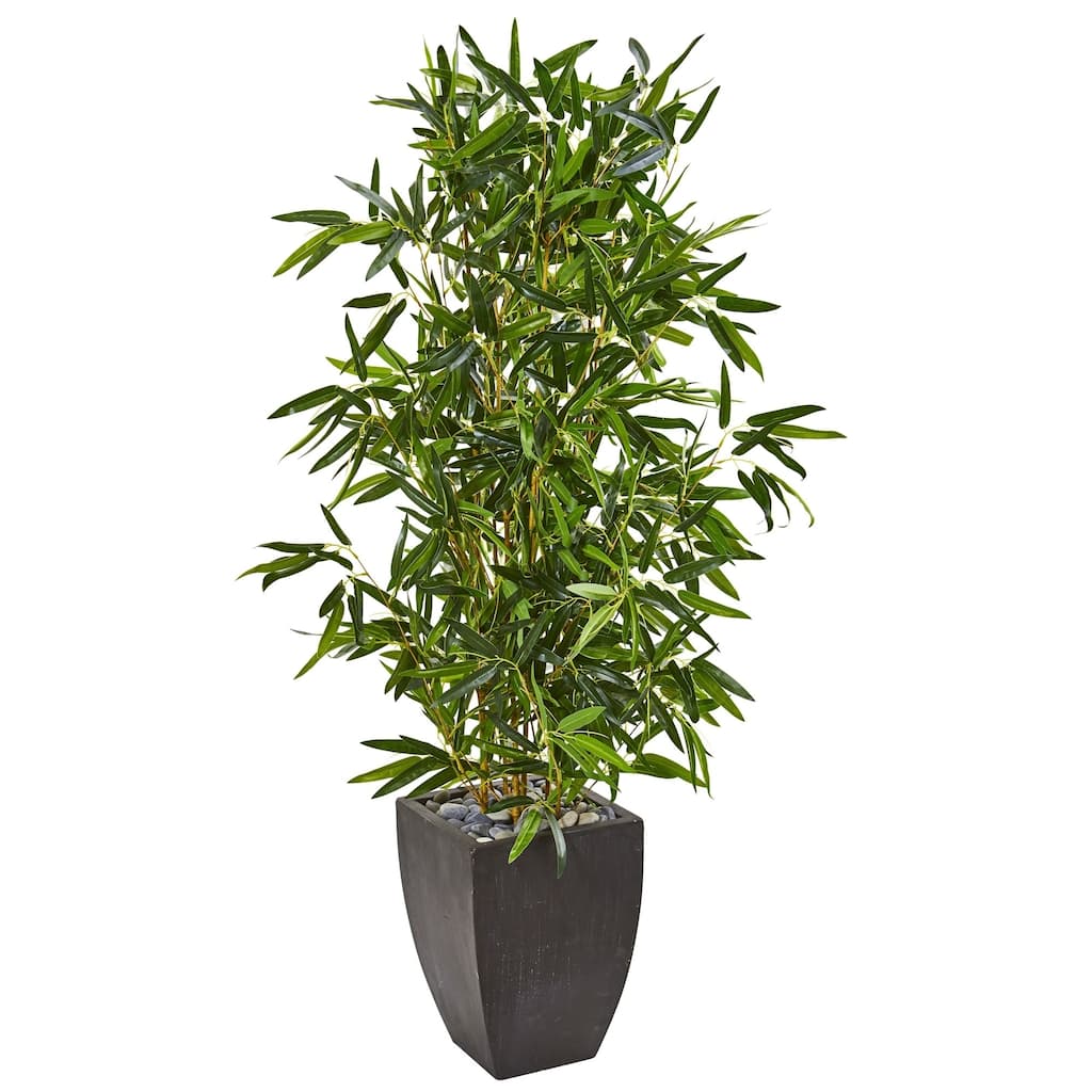 5' Bamboo Artificial Tree in Black Planter (Real Touch) UV Resistant (Indoor/Outdoor)