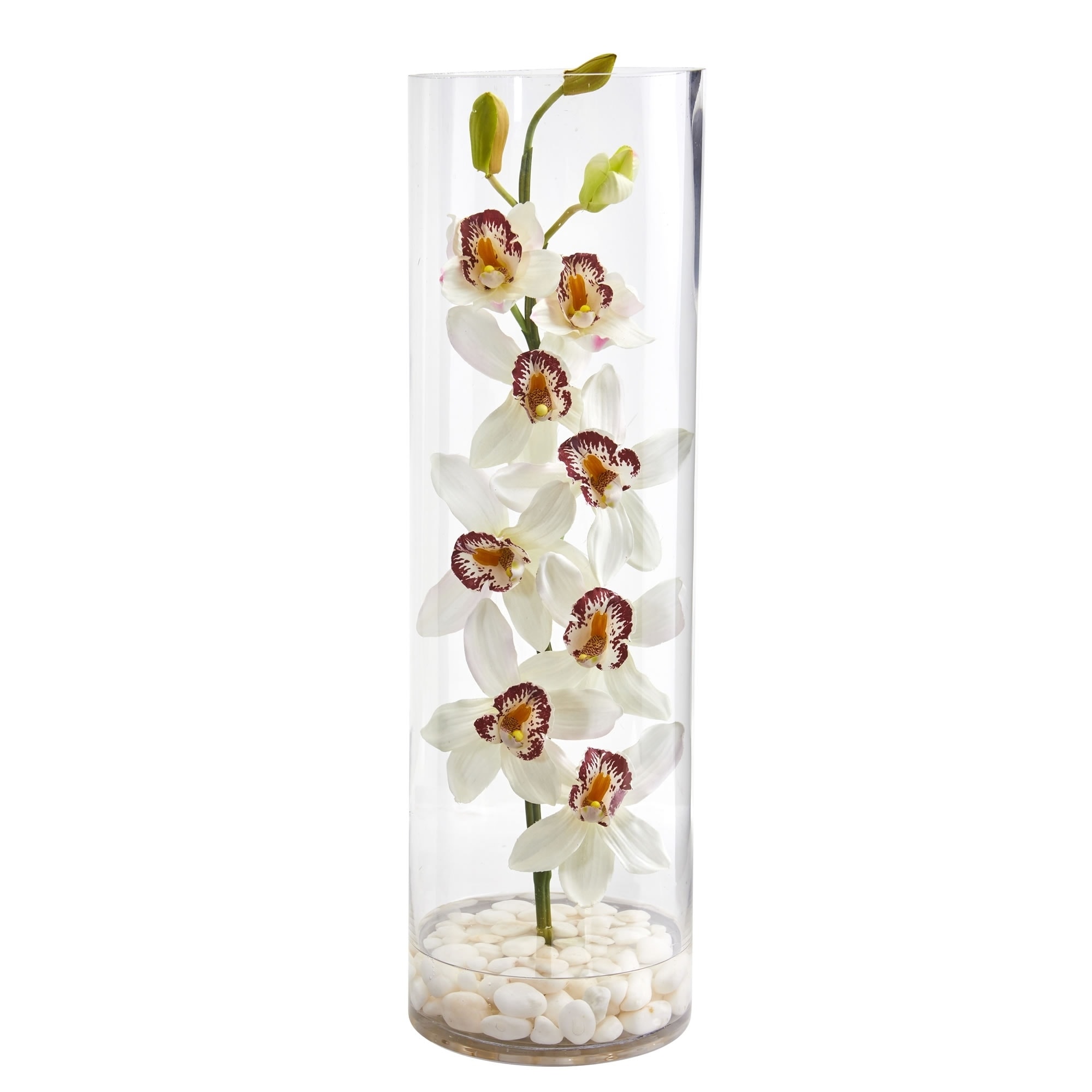 Shop Cymbidium Orchid Artificial Arrangement In Tall Cylinder Vase