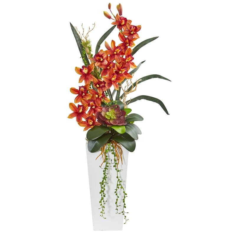 3' Cymbidium Orchid and Succulent Artificial Arrangement