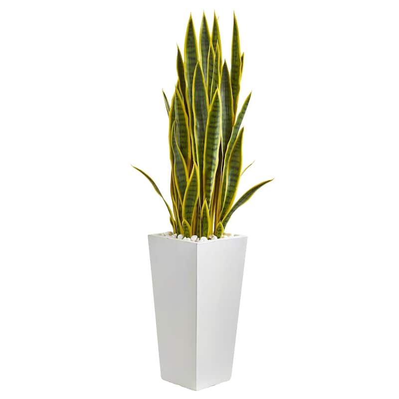 4' Sansevieria Artificial Plant in White Tower Planter