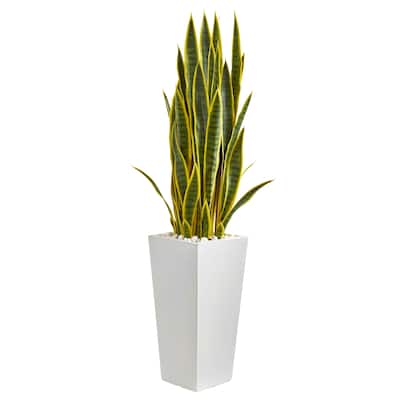 4' Sansevieria Artificial Plant in White Tower Planter