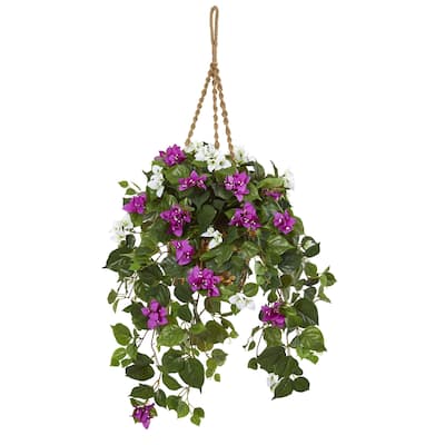 30" Mixed Bougainvillea Artificial Plant Hanging Basket