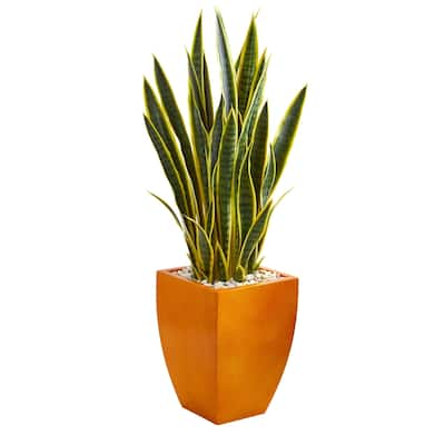 4' Sansevieria Artificial Plant in Orange Planter