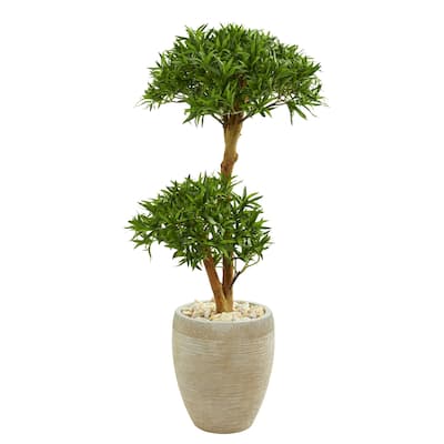 44" Bonsai Styled Podocarpus Artificial Tree in Sand Colored Planter