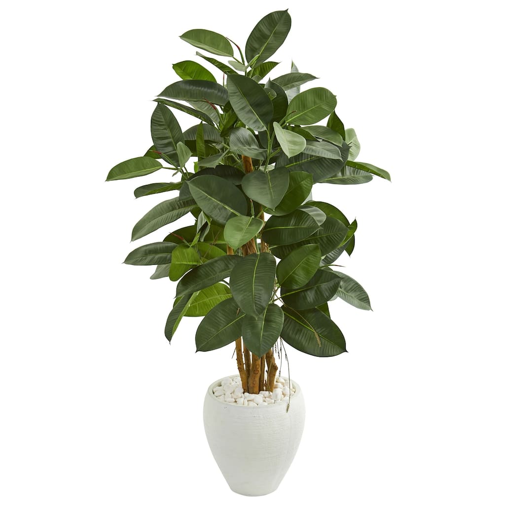 53" Artificial Rubber Tree in White Planter