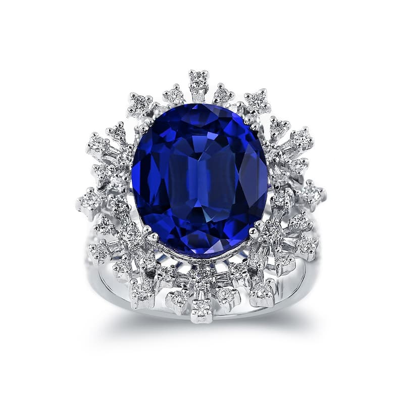 Auriya 18k Gold 8 3/4ct Blue Sapphire and 9/10ctw Halo Diamond Engagement Ring