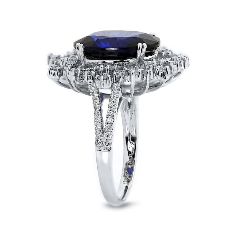 Auriya 18k Gold 8 3/4ct Blue Sapphire and 9/10ctw Halo Diamond Engagement Ring