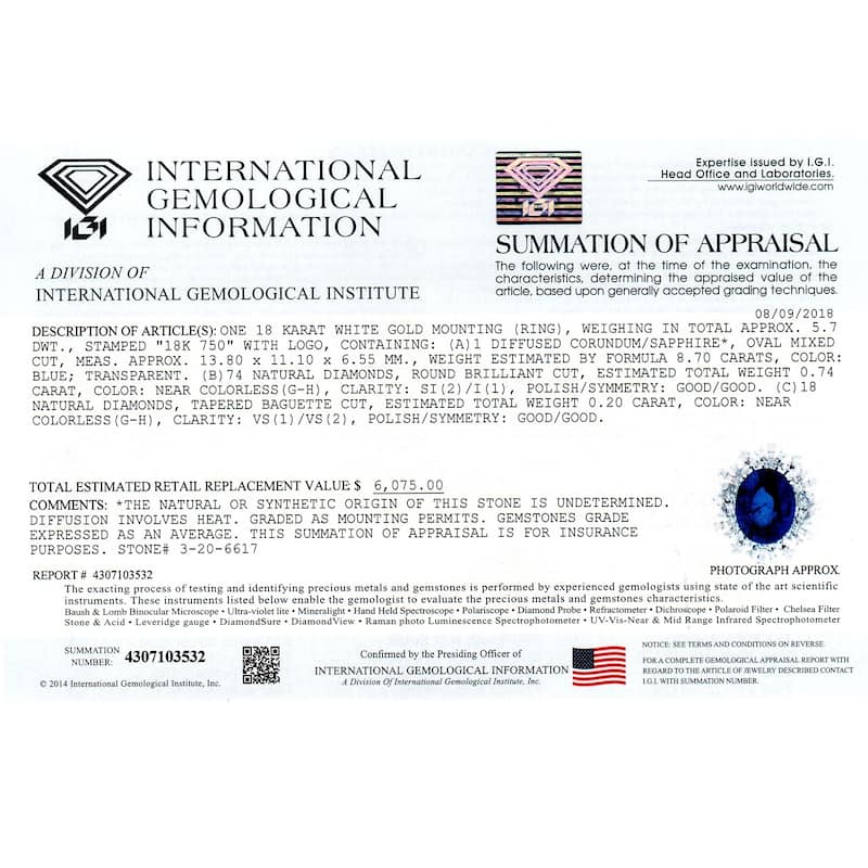 Auriya 18k Gold 8 3/4ct Blue Sapphire and 9/10ctw Halo Diamond Engagement Ring