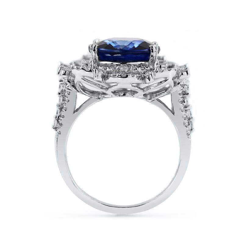 Auriya 18k Gold 7ct Blue Sapphire and 1ctw Halo Diamond Engagement Ring