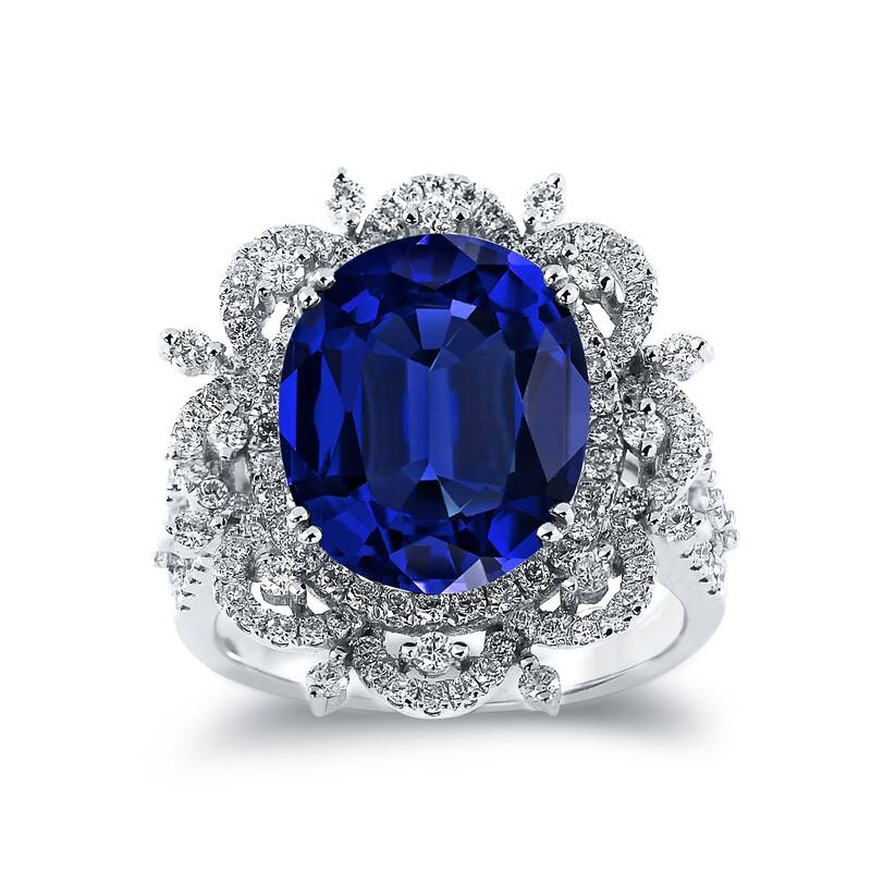 Auriya 18k Gold 7ct Blue Sapphire and 1ctw Halo Diamond Engagement Ring