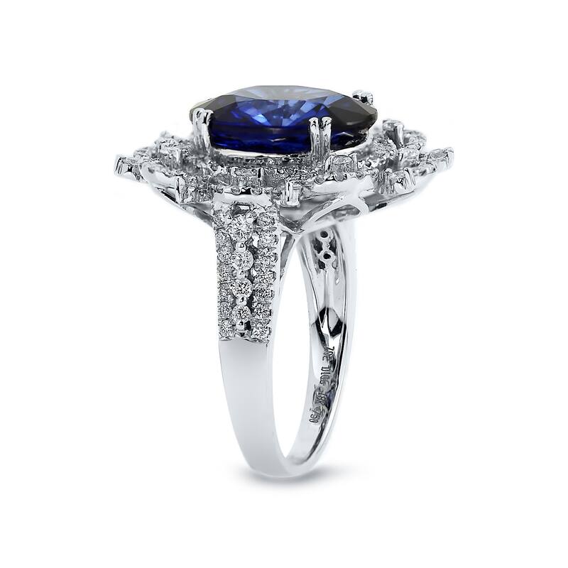 Auriya 18k Gold 7ct Blue Sapphire and 1ctw Halo Diamond Engagement Ring