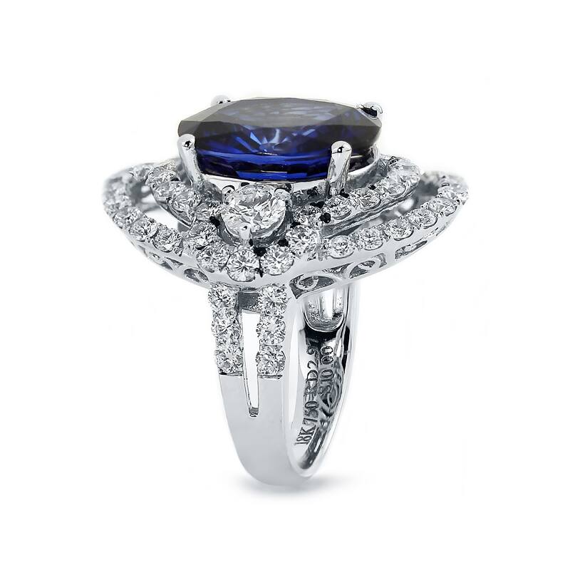 Auriya Unique 10ct Royal Blue Sapphire 3ctw Halo Diamond Engagement Ring 18k Gold