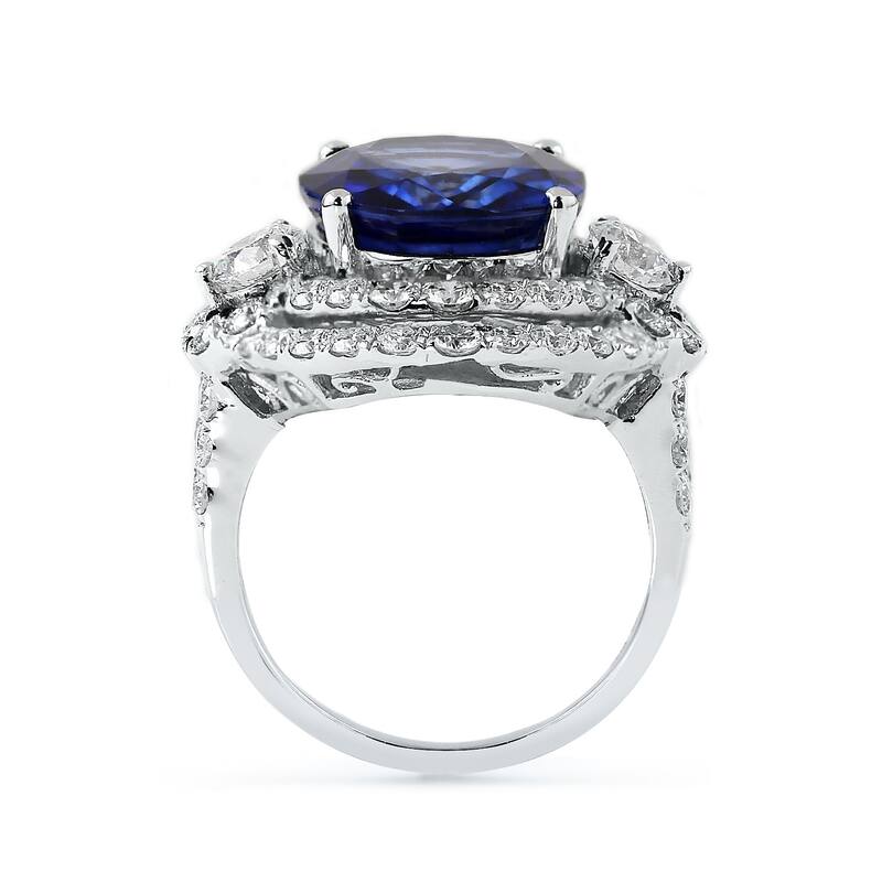 Auriya Unique 10ct Royal Blue Sapphire 3ctw Halo Diamond Engagement Ring 18k Gold