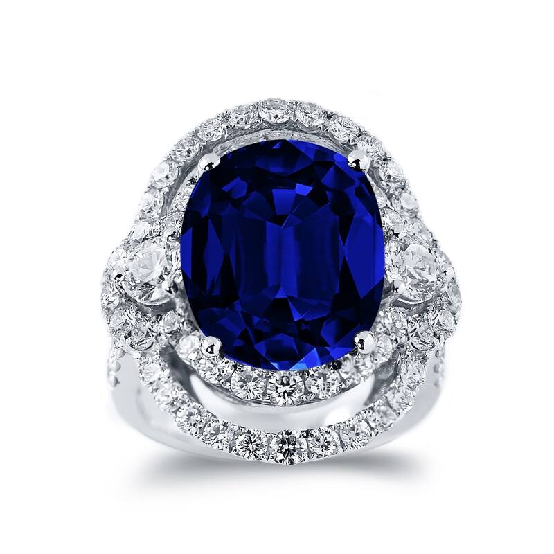 Auriya Unique 10ct Royal Blue Sapphire 3ctw Halo Diamond Engagement Ring 18k Gold