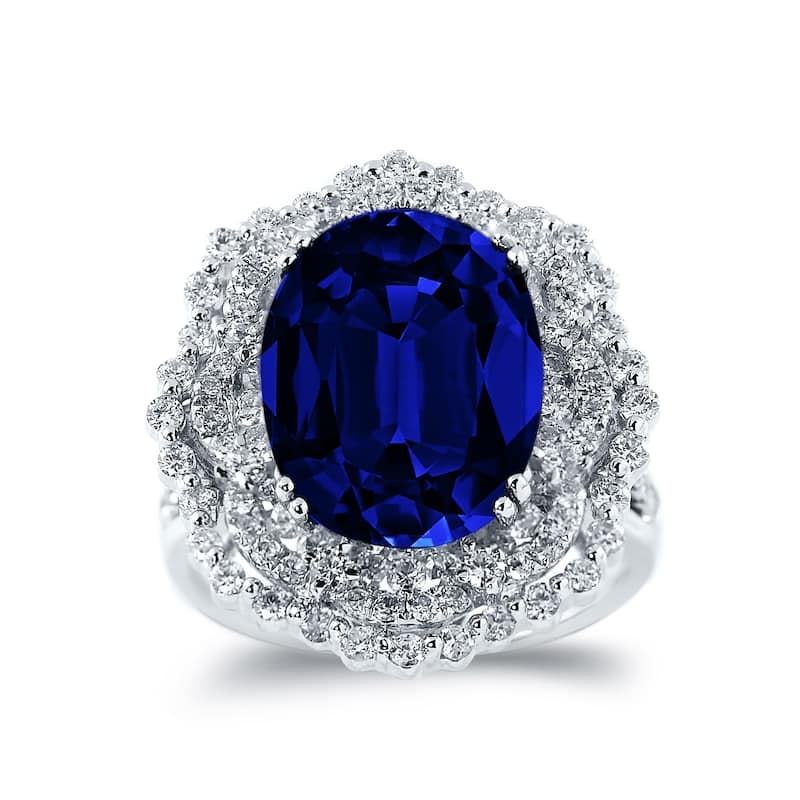 Auriya Unique 8 1/4ct Royal Blue Sapphire Halo Diamond Engagement Ring 1 1/3ct TDW 18k Gold