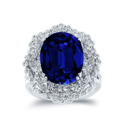 Auriya Unique 8 1/4ct Royal Blue Sapphire Halo Diamond Engagement Ring 1 1/3ct TDW 18k Gold