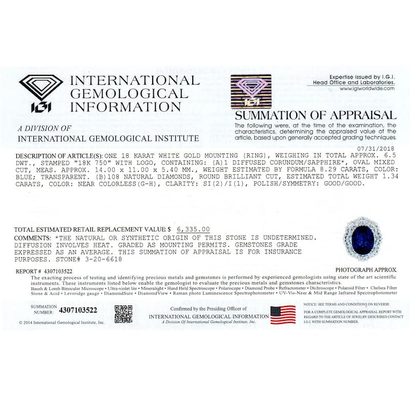 Auriya Unique 8 1/4ct Royal Blue Sapphire Halo Diamond Engagement Ring 1 1/3ct TDW 18k Gold