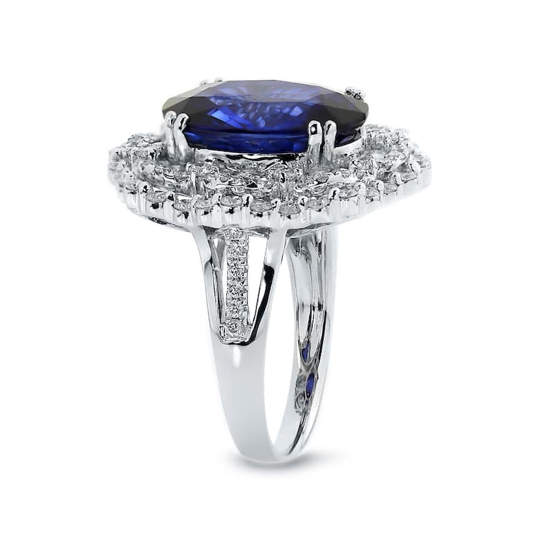 Auriya Unique 8 1/4ct Royal Blue Sapphire Halo Diamond Engagement Ring 1 1/3ct TDW 18k Gold