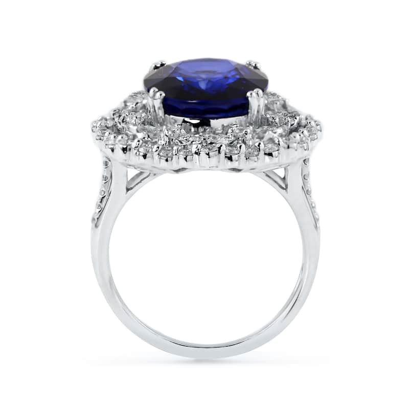 Auriya Unique 8 1/4ct Royal Blue Sapphire Halo Diamond Engagement Ring 1 1/3ct TDW 18k Gold