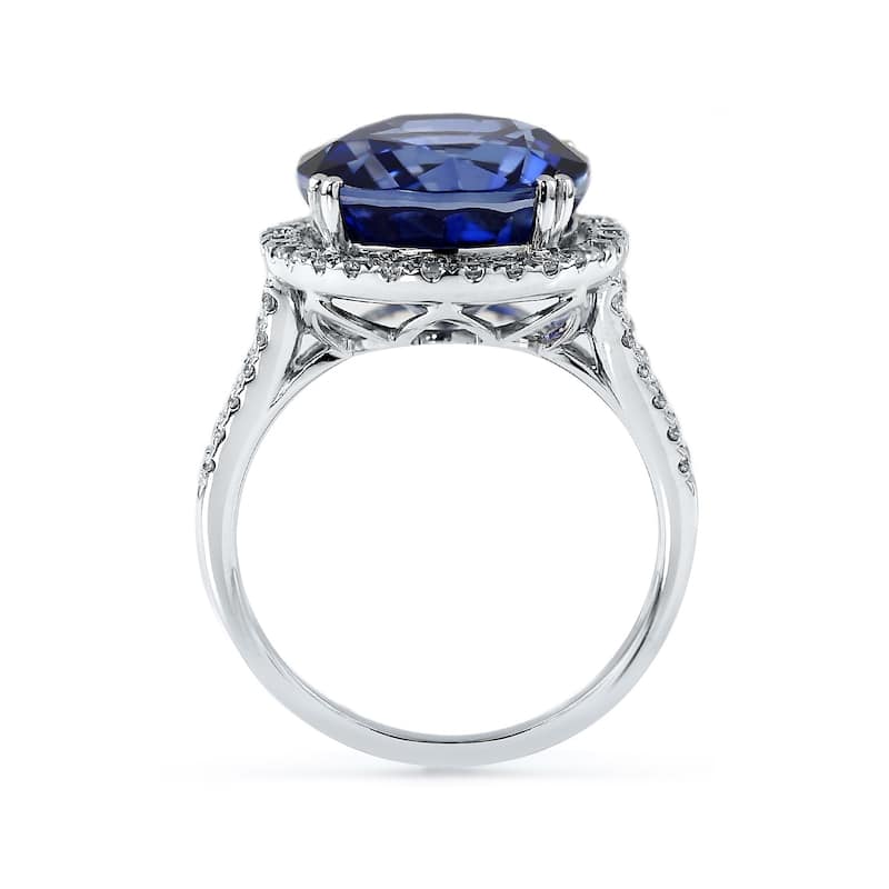 Auriya 18k Gold 12 3/8ct Blue Sapphire and 5/8ctw Halo Diamond Engagement Ring
