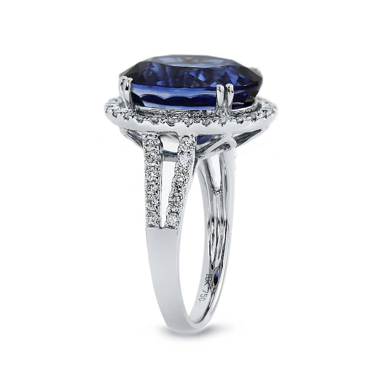 Auriya 18k Gold 12 3/8ct Blue Sapphire and 5/8ctw Halo Diamond Engagement Ring
