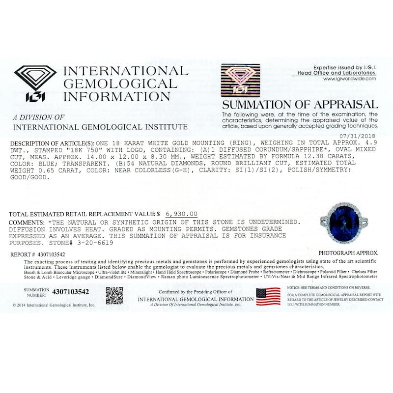 Auriya 18k Gold 12 3/8ct Blue Sapphire and 5/8ctw Halo Diamond Engagement Ring