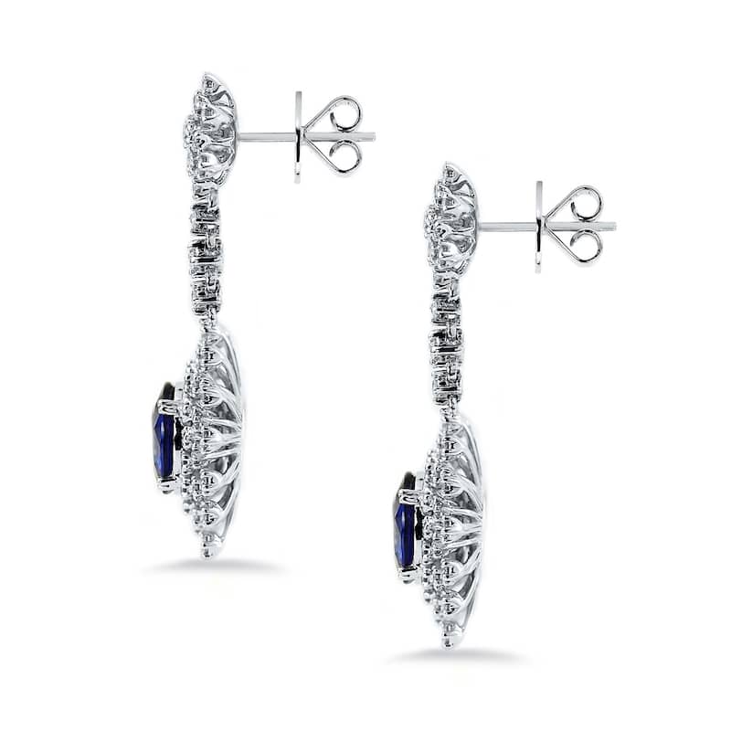 Auriya Fancy 5 3/4ct Royal Blue Sapphire Oval and 1 7/8ctw Dangling Halo Diamond Earrings 18K Gold
