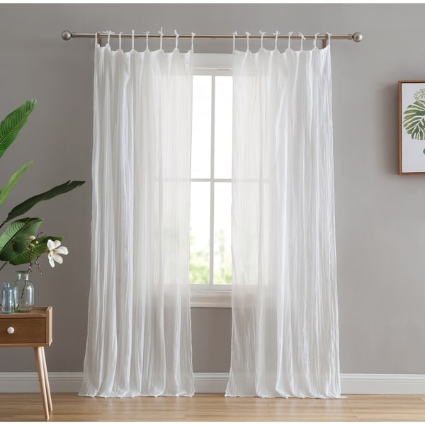 Peach Oak Clover White Tie Top Single Curtain Panel On Peach Oak Clover White Tie Top Single Curtain Panel