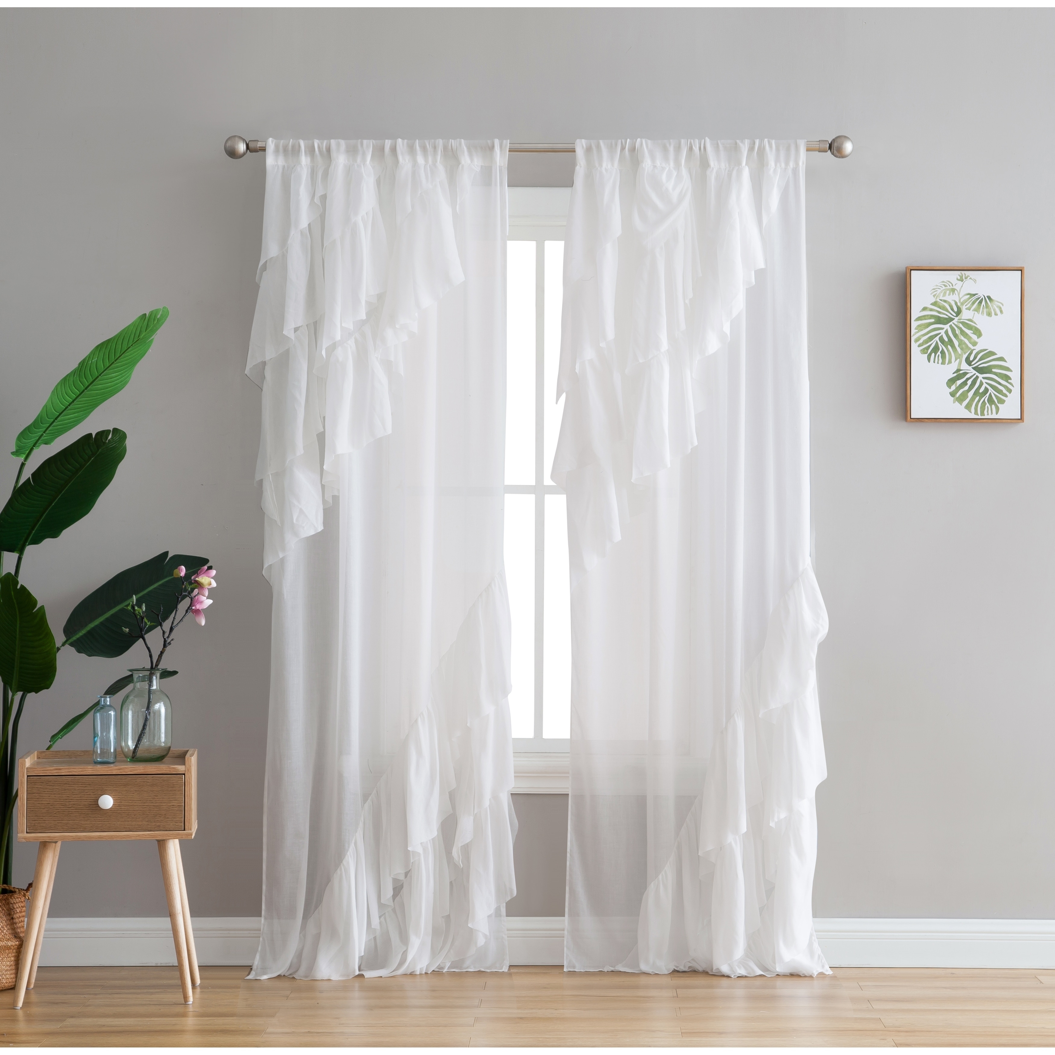 Shop Peach Oak Astrea Ruffle White Rod Pocket Single Curtain