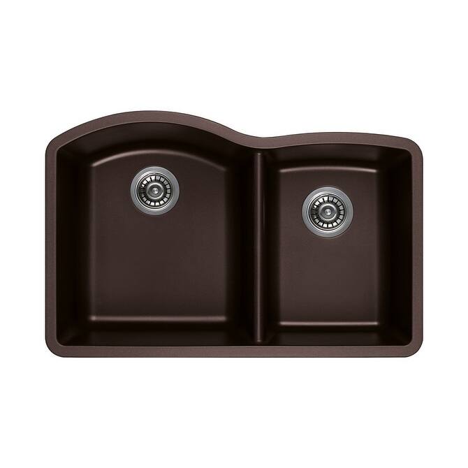 Titan Quartz Undermount 32 in. 55/45 Double Bowl Kitchen Sink with Strainer - Chocolate