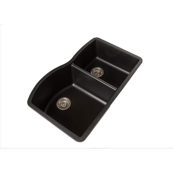 45 Black Quartz Kitchen Sink Double Bowl Drop-In Sink with Drain