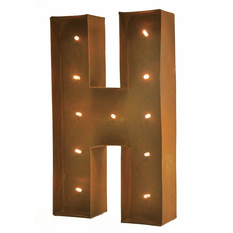 Rustic Vintage 11" Decorative LED Light Glow Letters - H