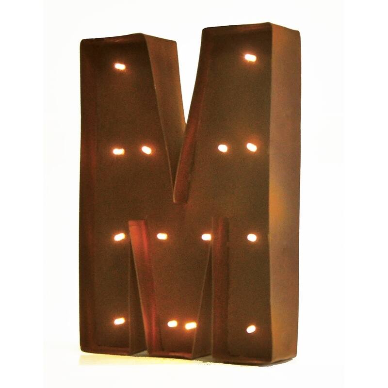 Rustic Vintage 11" Decorative LED Light Glow Letters - M