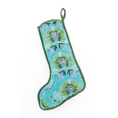 Holiday House Blue Spruce Flower Velvet Stocking by Mistletoe and Co.