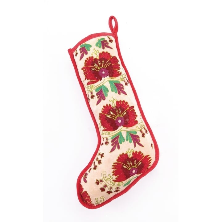 Holiday House Holly Berry Flower Velvet Stocking by Mistletoe and Co.