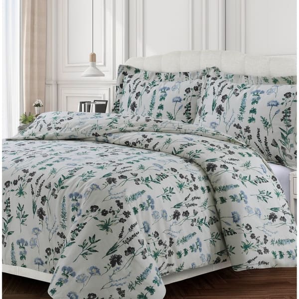 slide 1 of 1, Fleur 170-GSM Cotton Flannel Printed Oversized Duvet Set