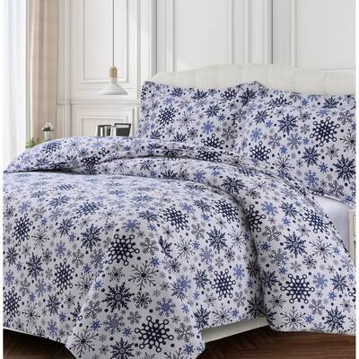 Snowflakes Printed 170-GSM Cotton Oversized Soft Flannel Duvet Set
